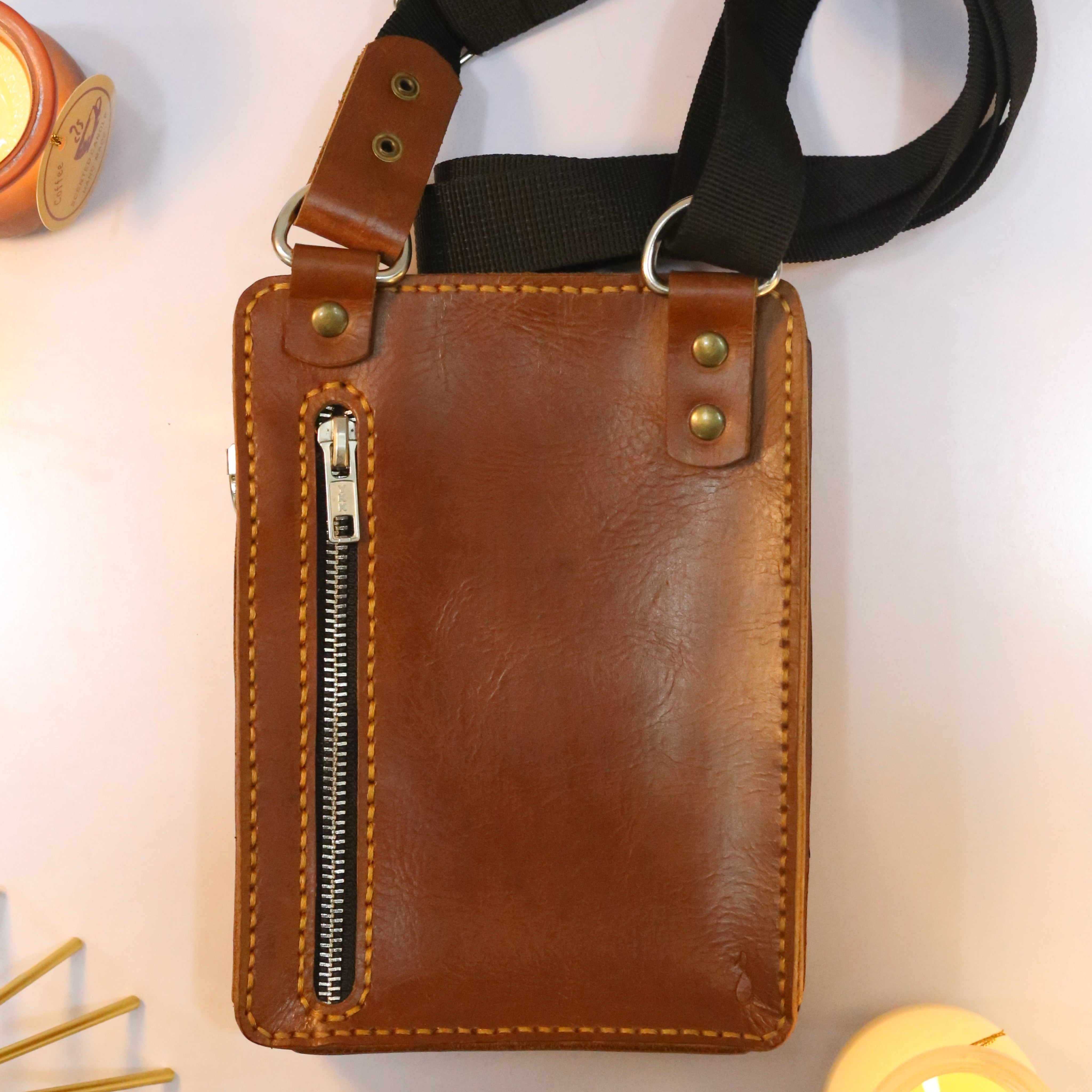 B1 Handmade Leather Crossbody Bag Brown