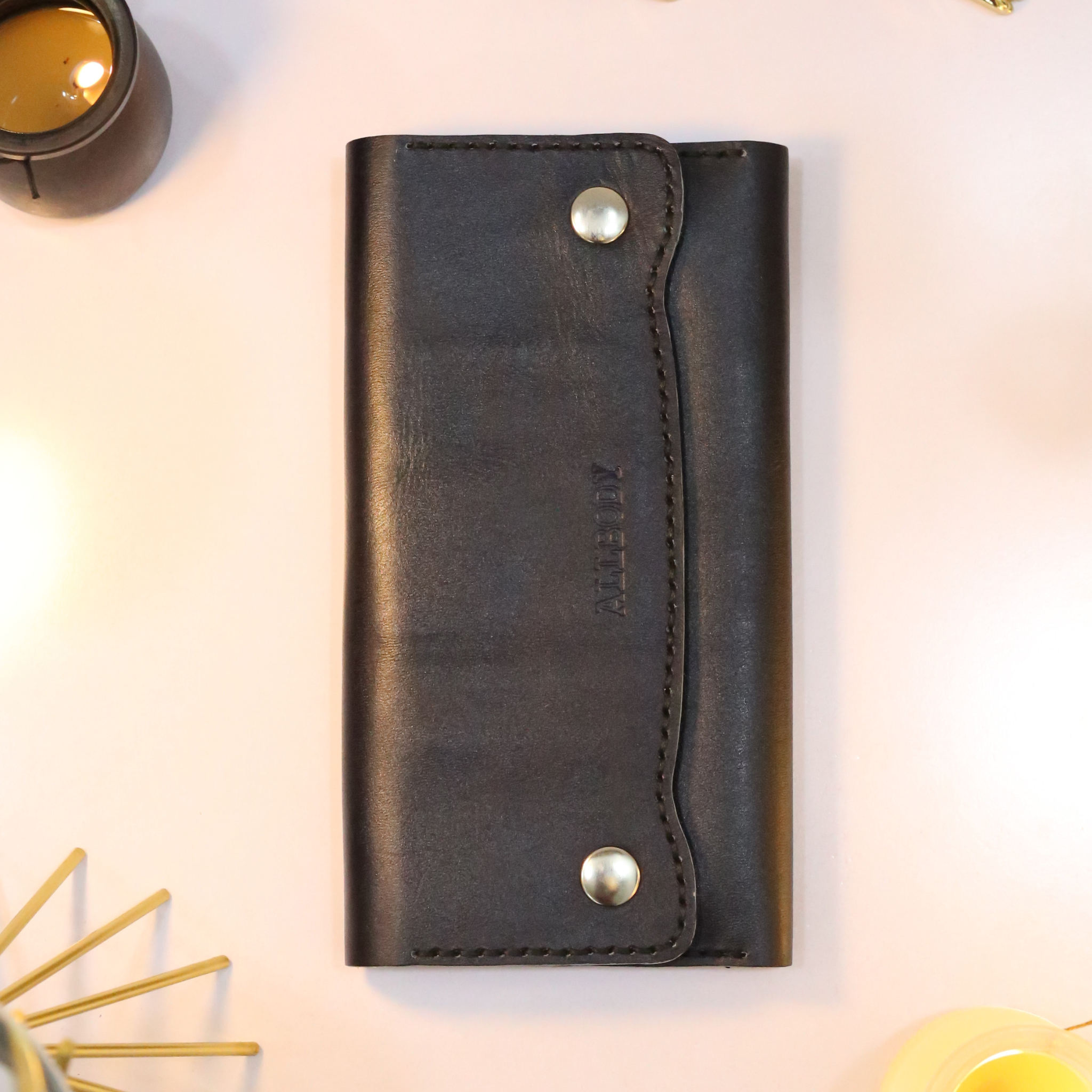 W10 Long Unisex Handmade Leather Wallet Navy Blue