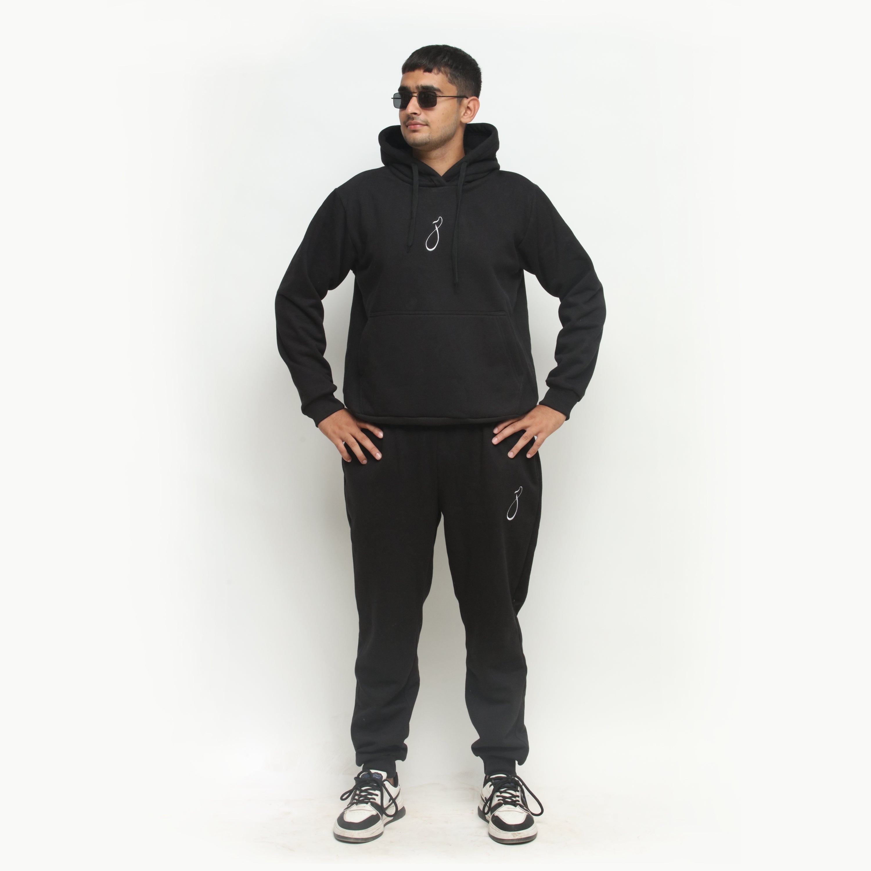 Embroidered Black Hooded Tracksuit