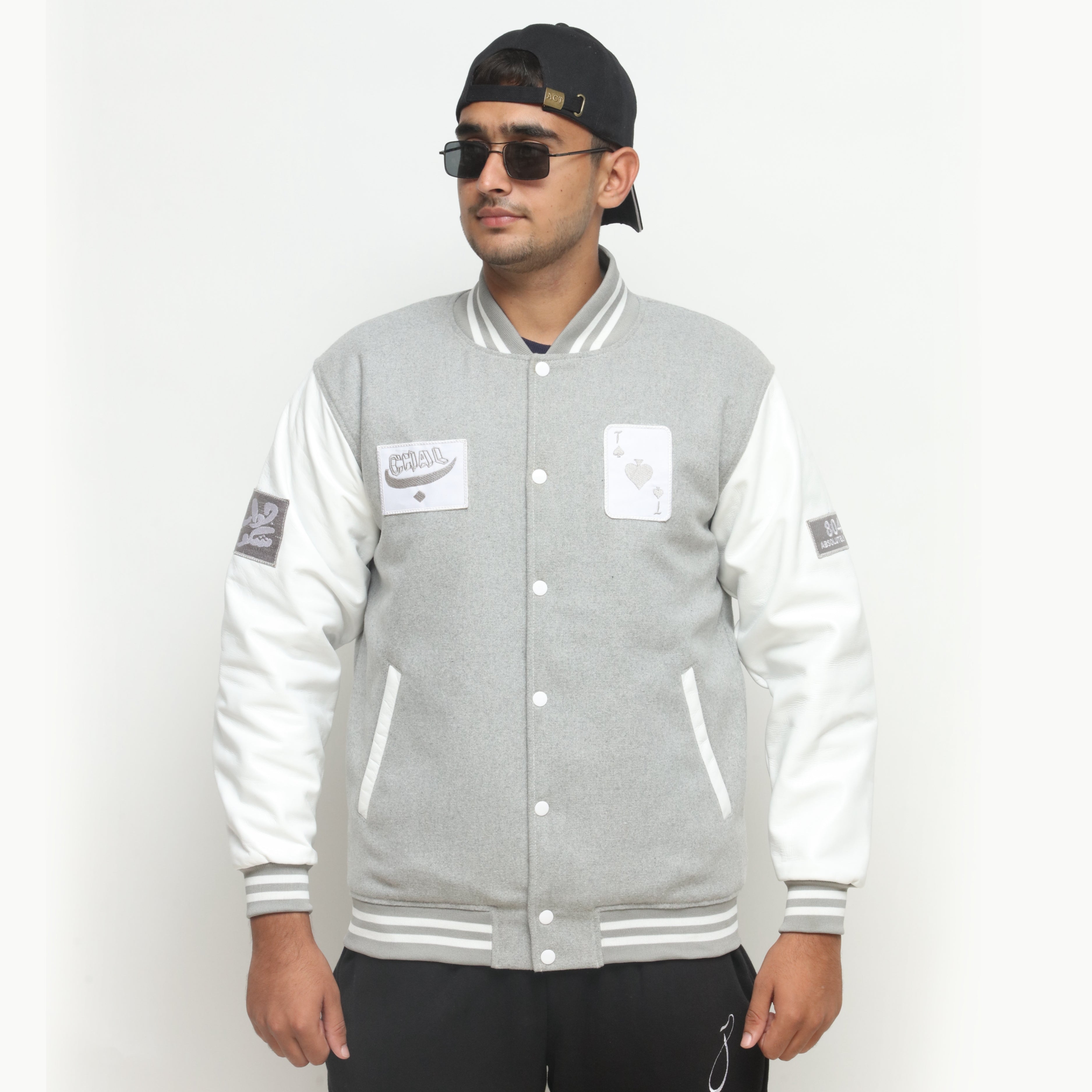 804 White And Heather Grey Letterman Jacket