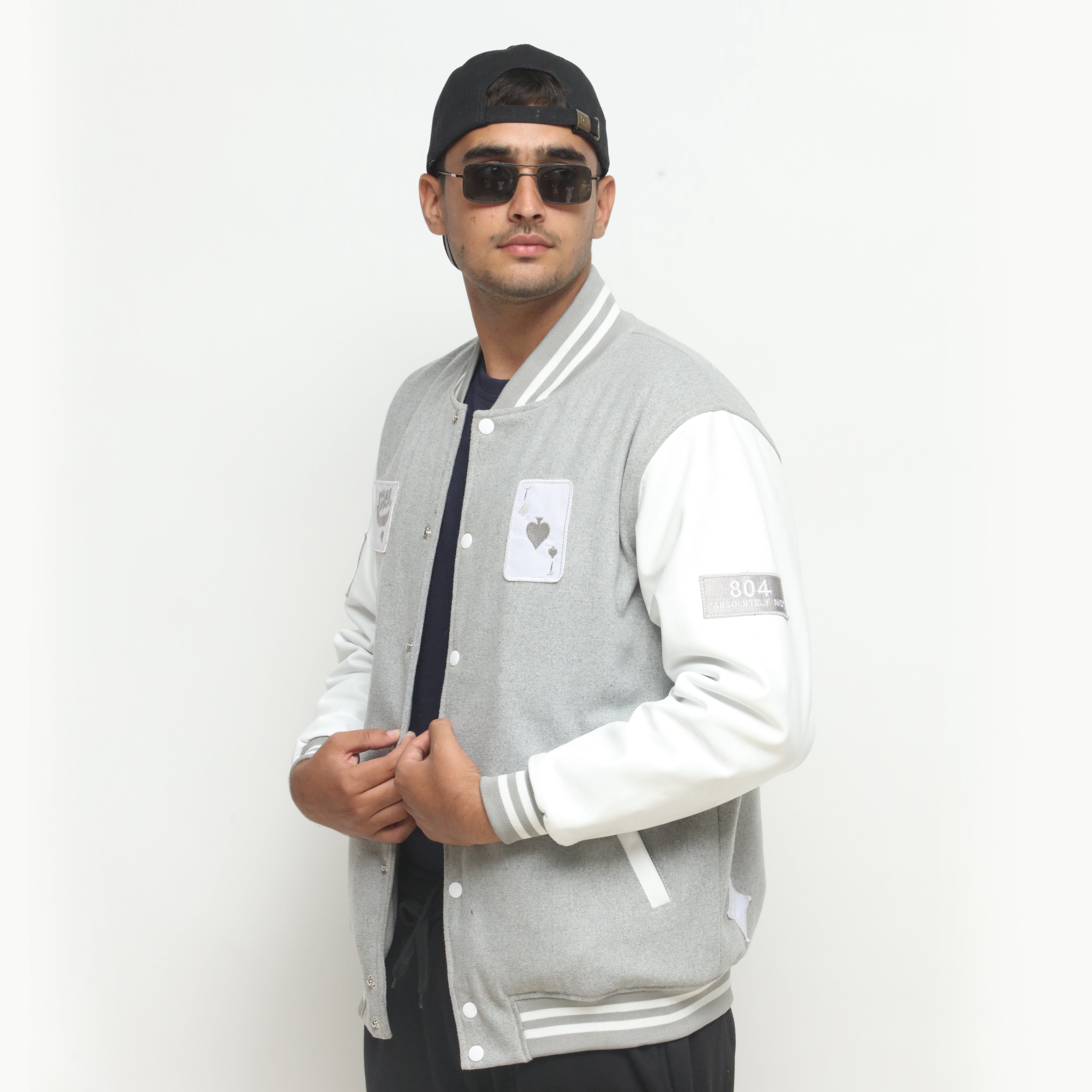 804 White And Heather Grey Letterman Jacket