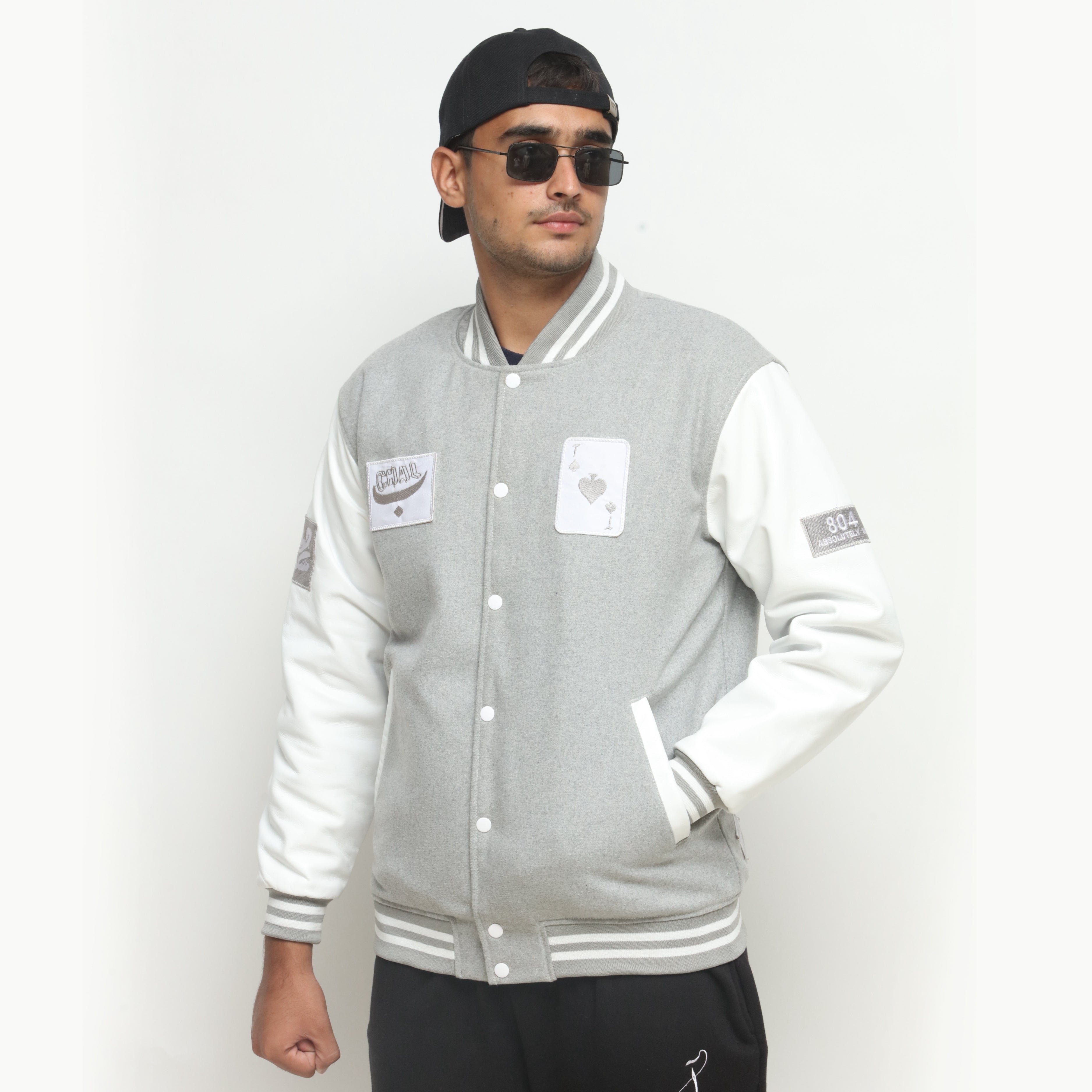 804 White And Heather Grey Letterman Jacket