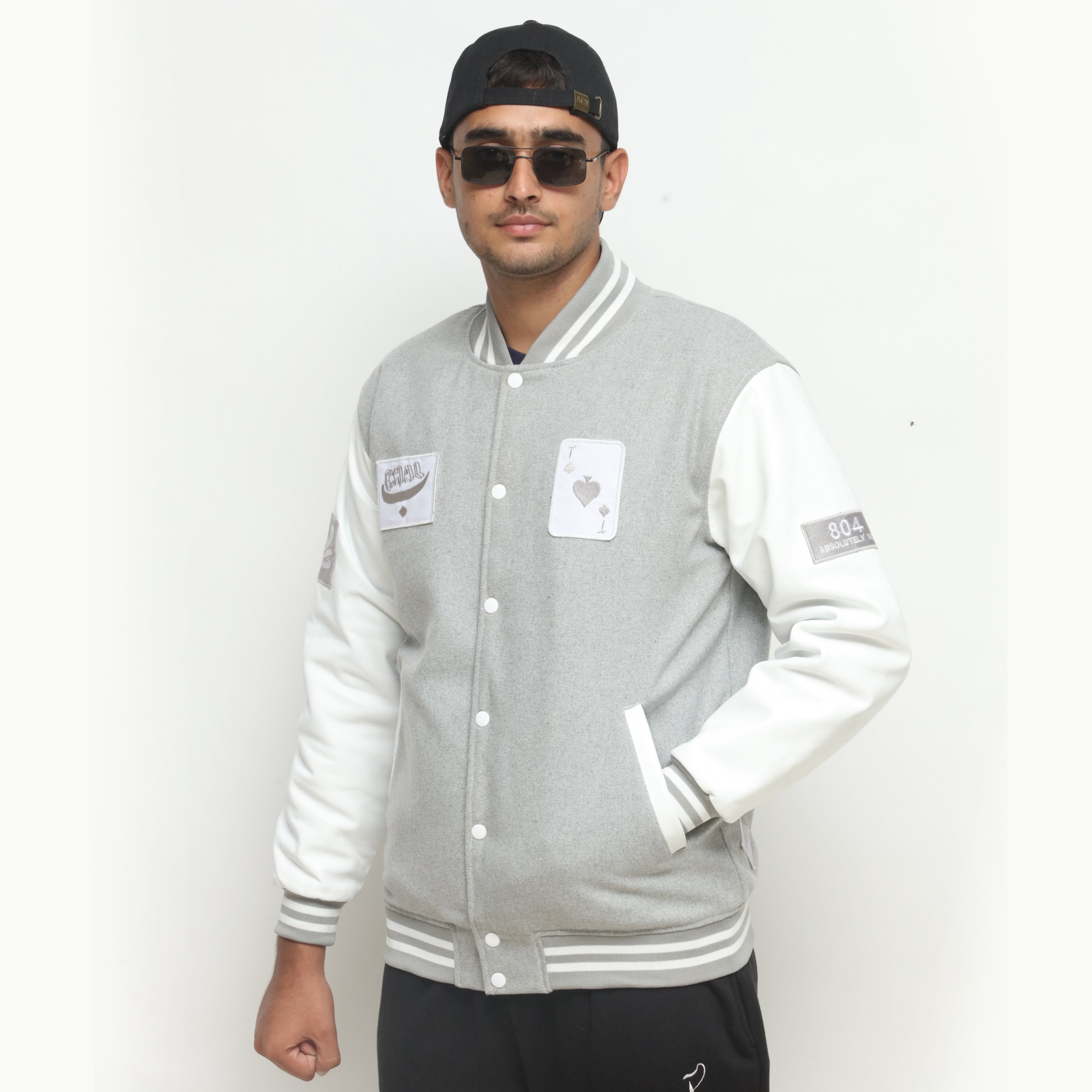 804 White And Heather Grey Letterman Jacket