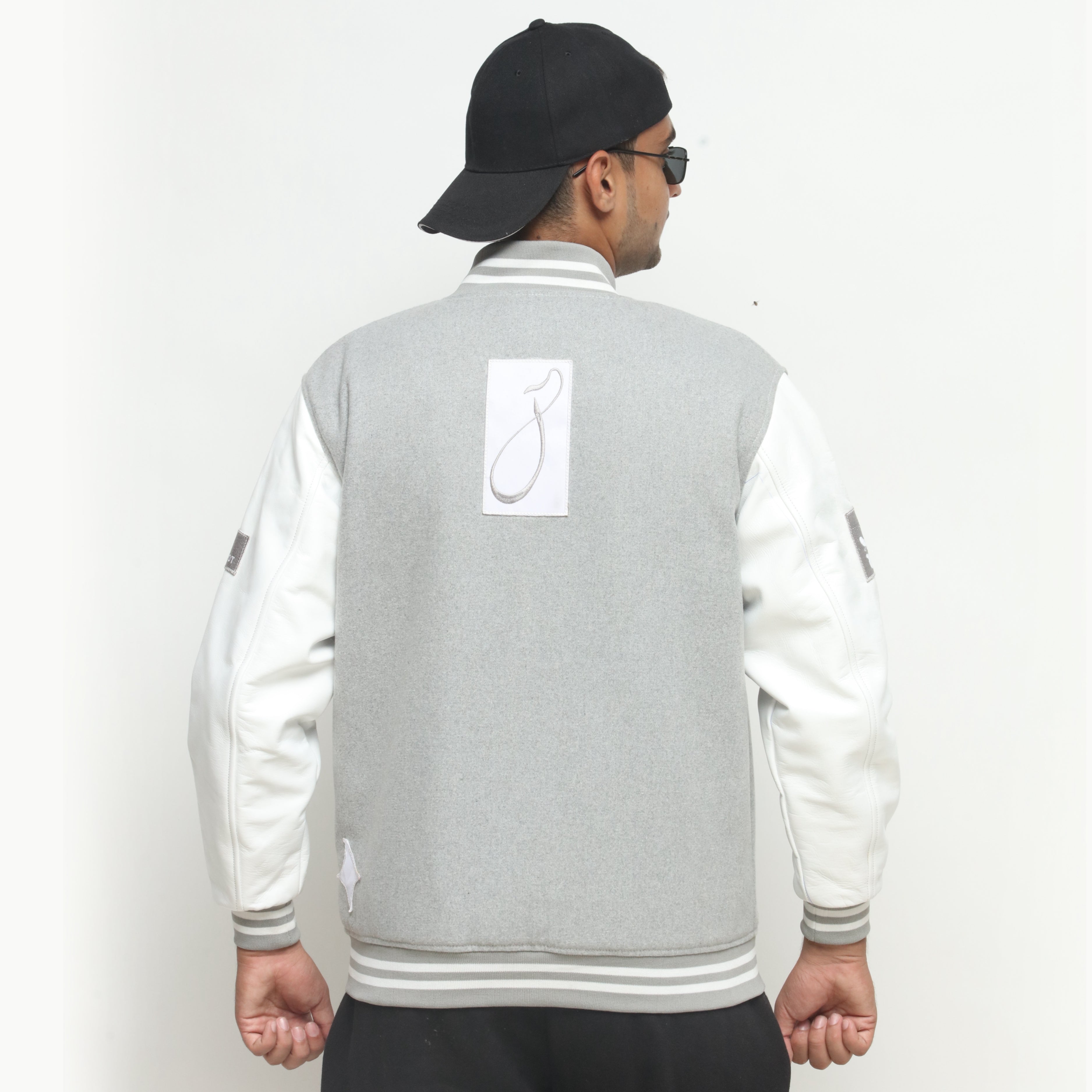 804 White And Heather Grey Letterman Jacket