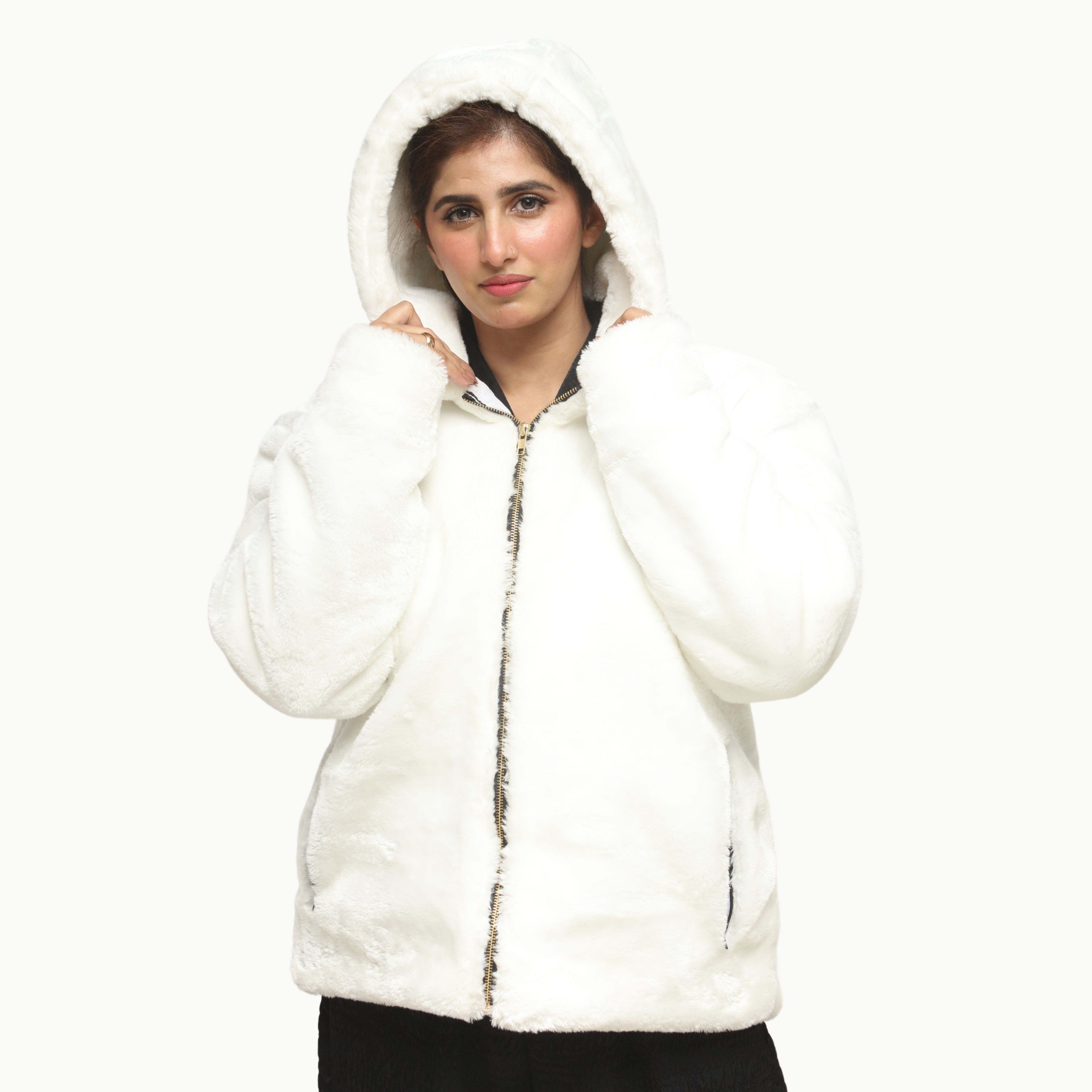 Women White Mohair Fur Jacket