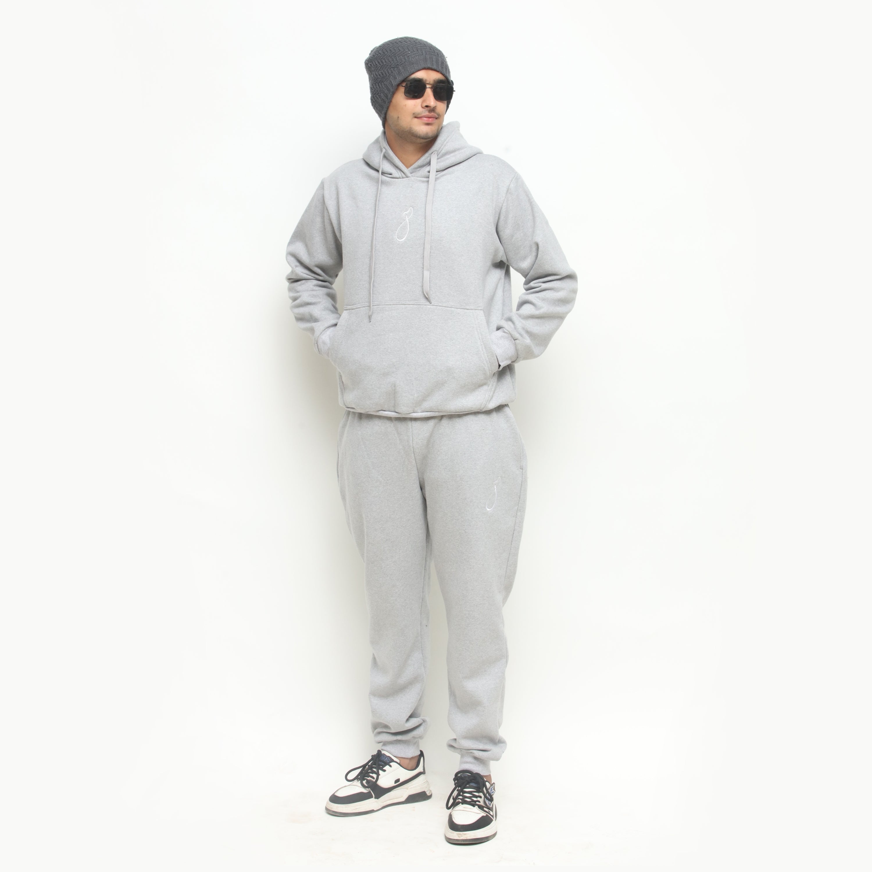 Embroidered Heather Grey Hooded Tracksuit