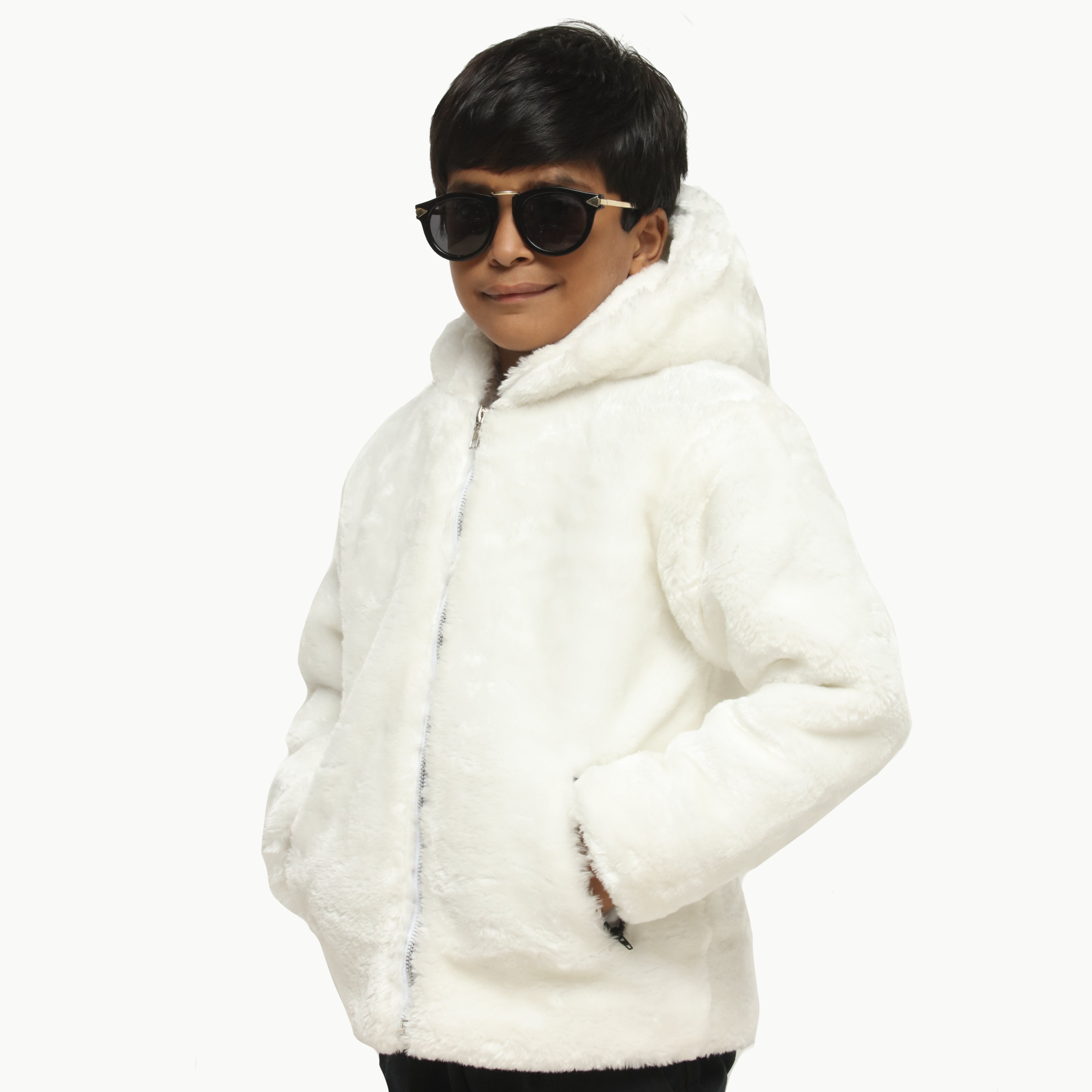 Juniors White Mohair Fur Jacket