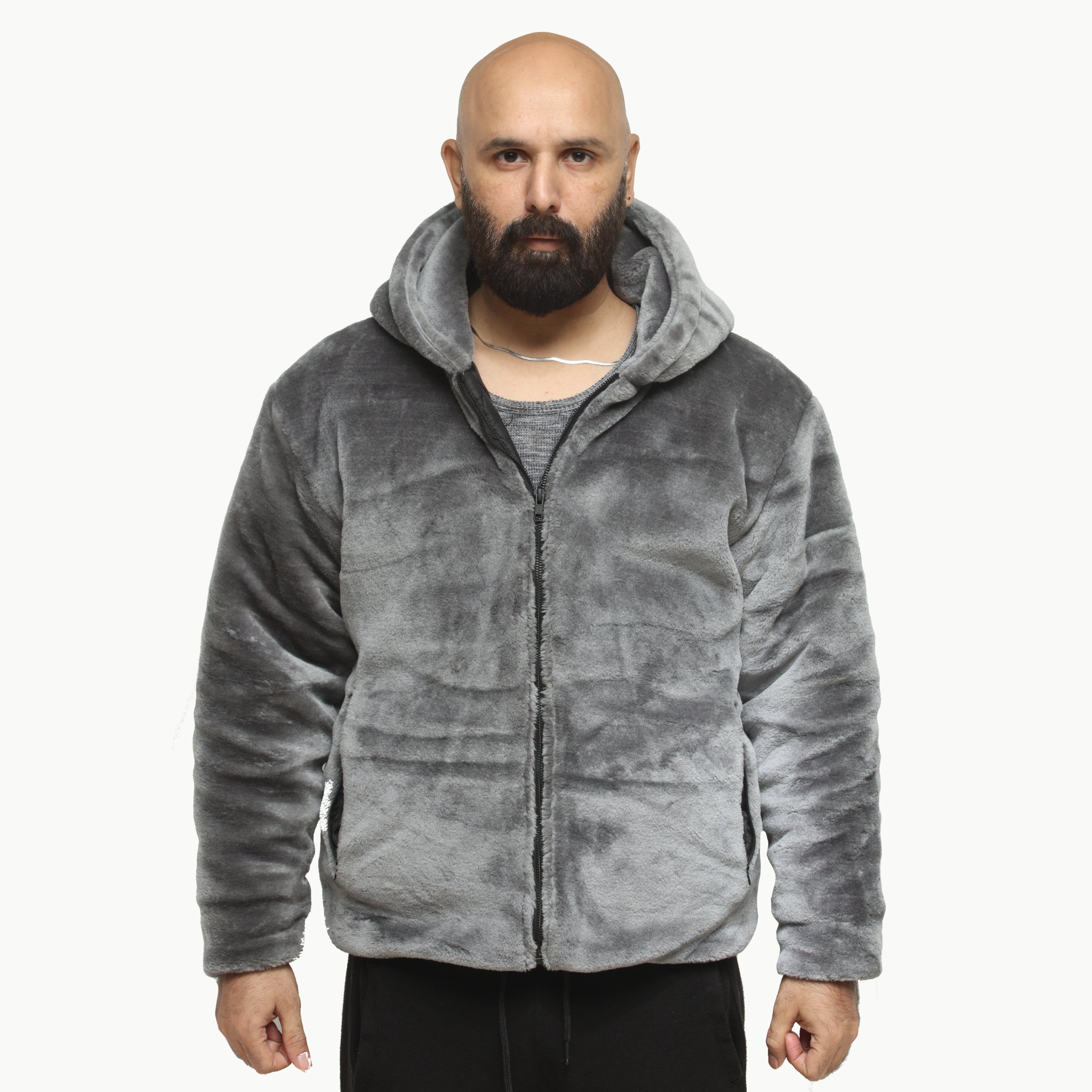 Stone Grey Mohair Fur Jacket