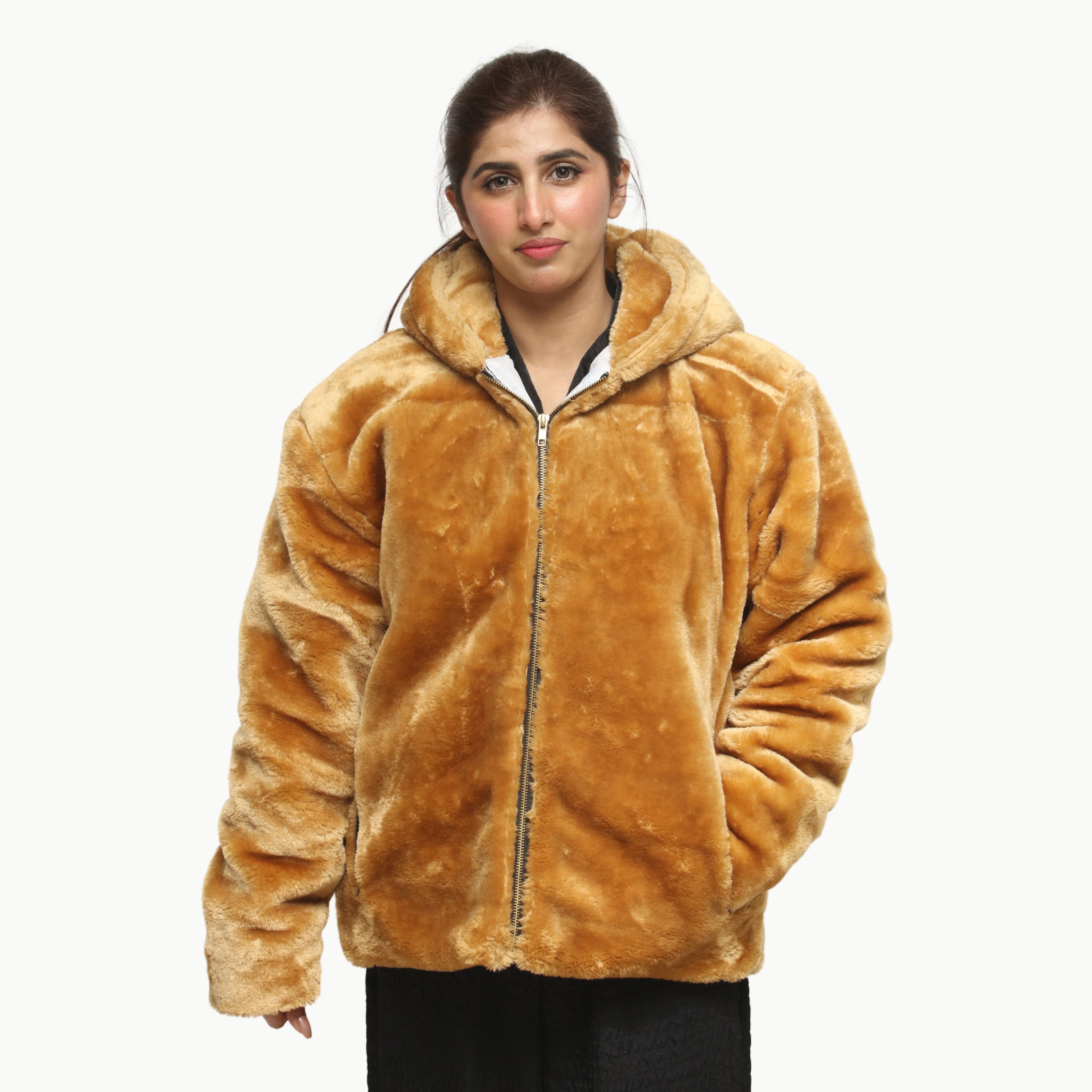 Women Camel Mohair Fur Jacket