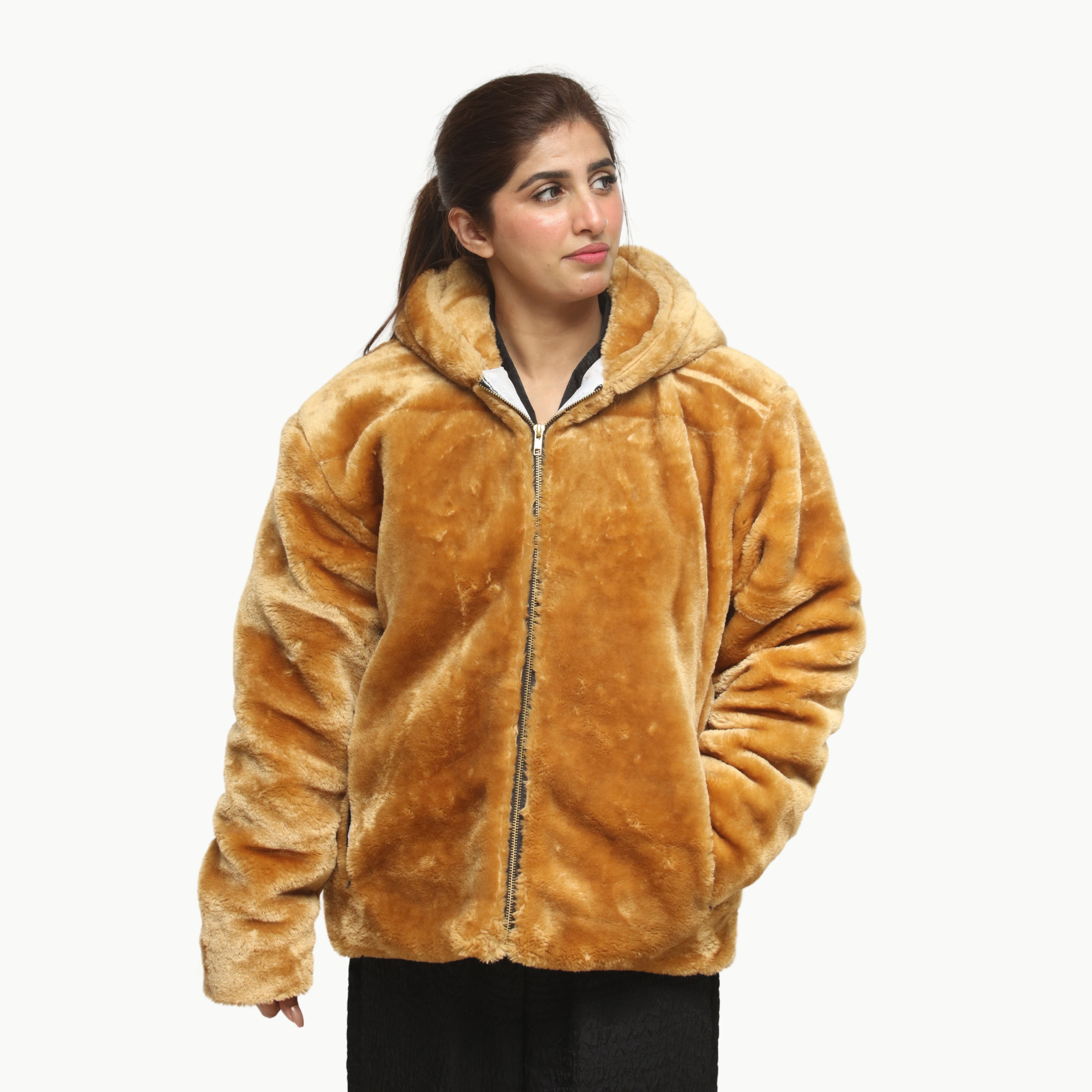 Women Camel Mohair Fur Jacket