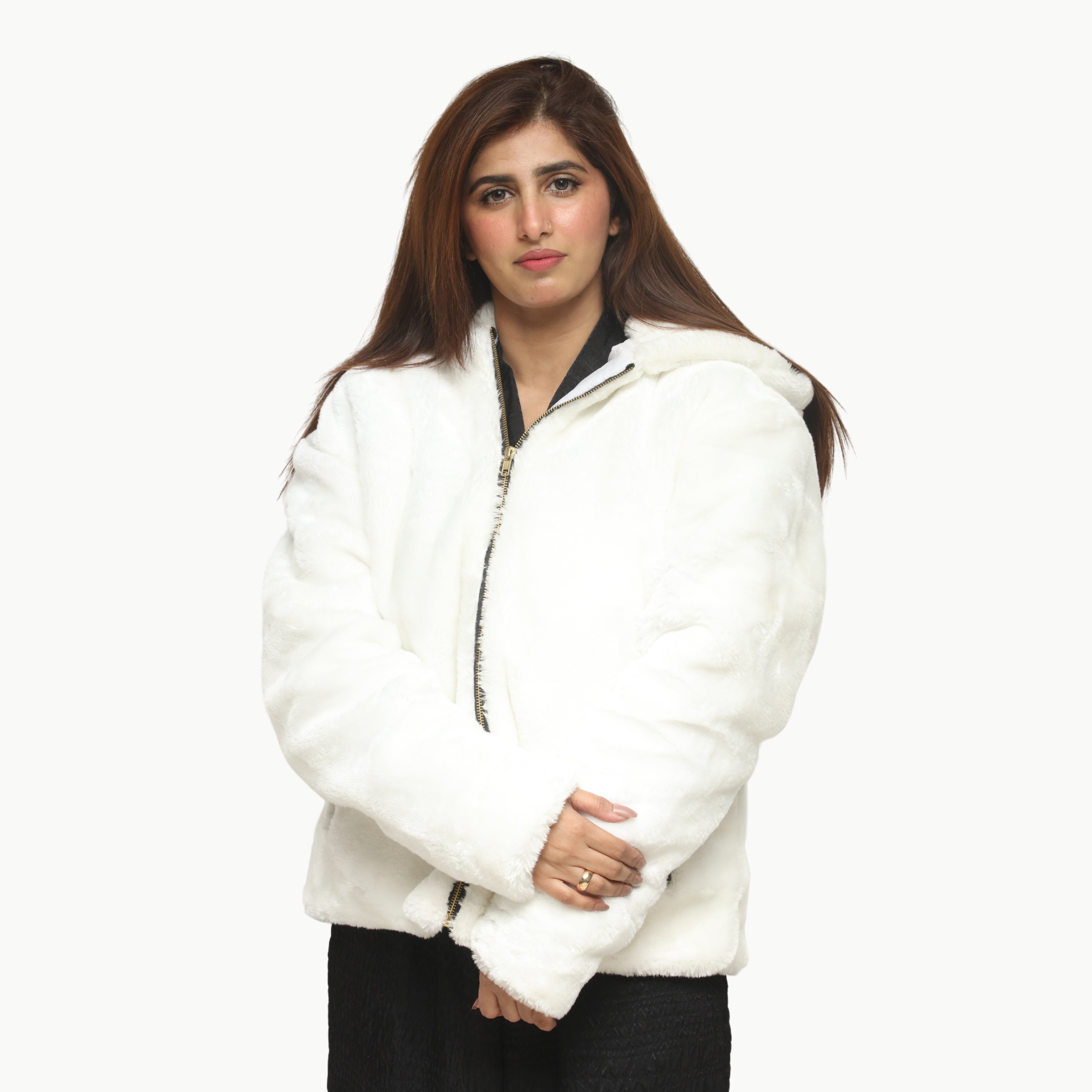 Women White Mohair Fur Jacket