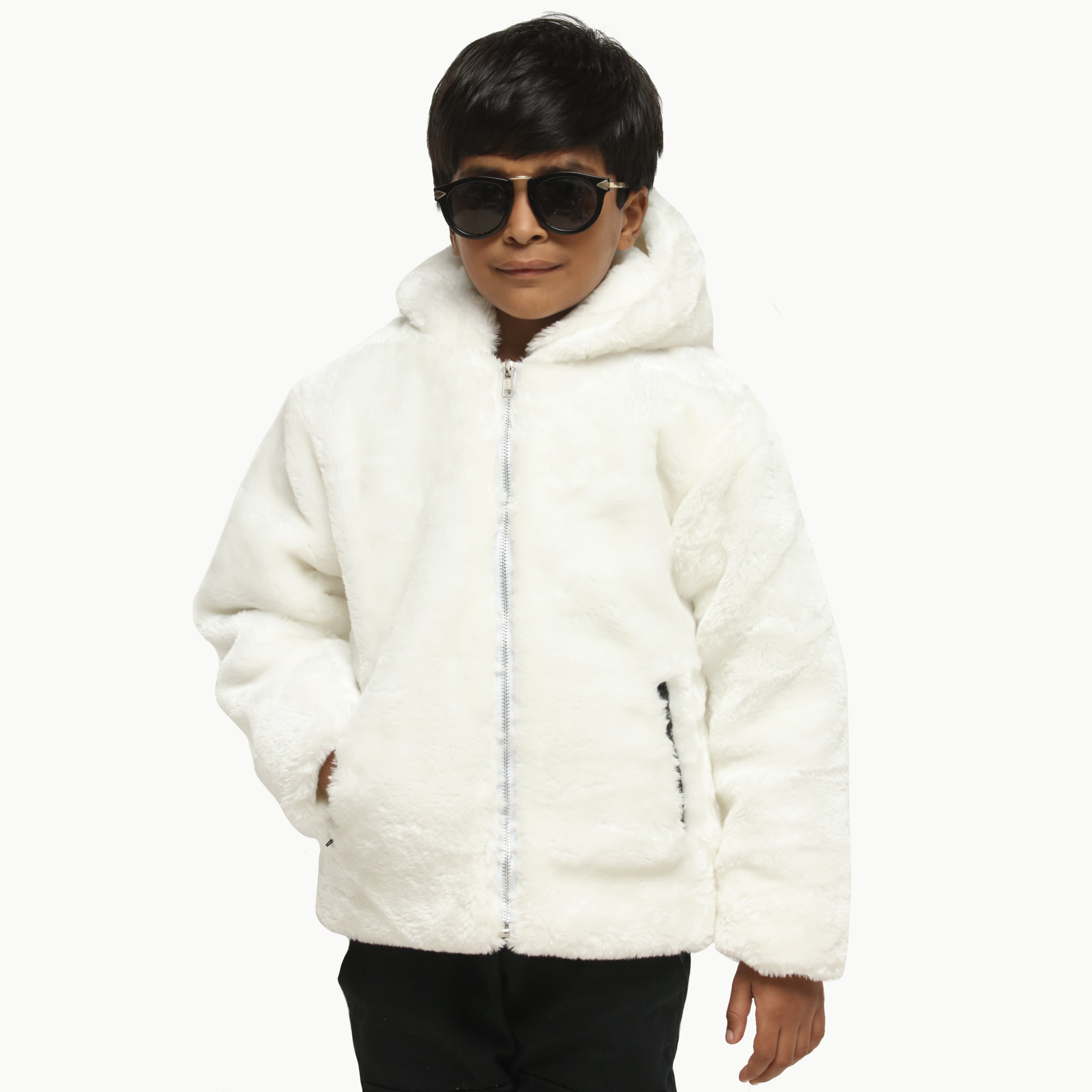 Juniors White Mohair Fur Jacket