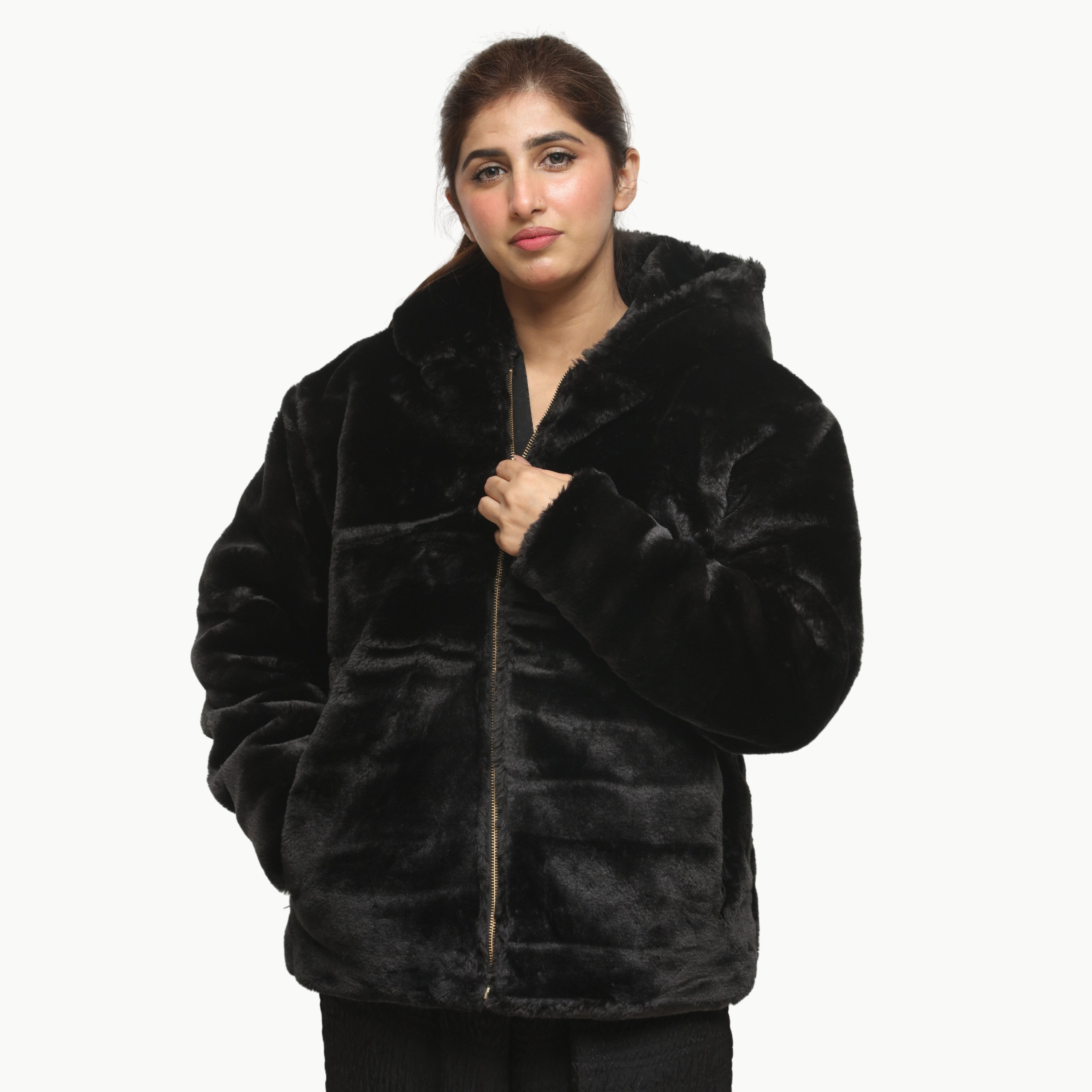 Women Black Mohair Fur Jacket