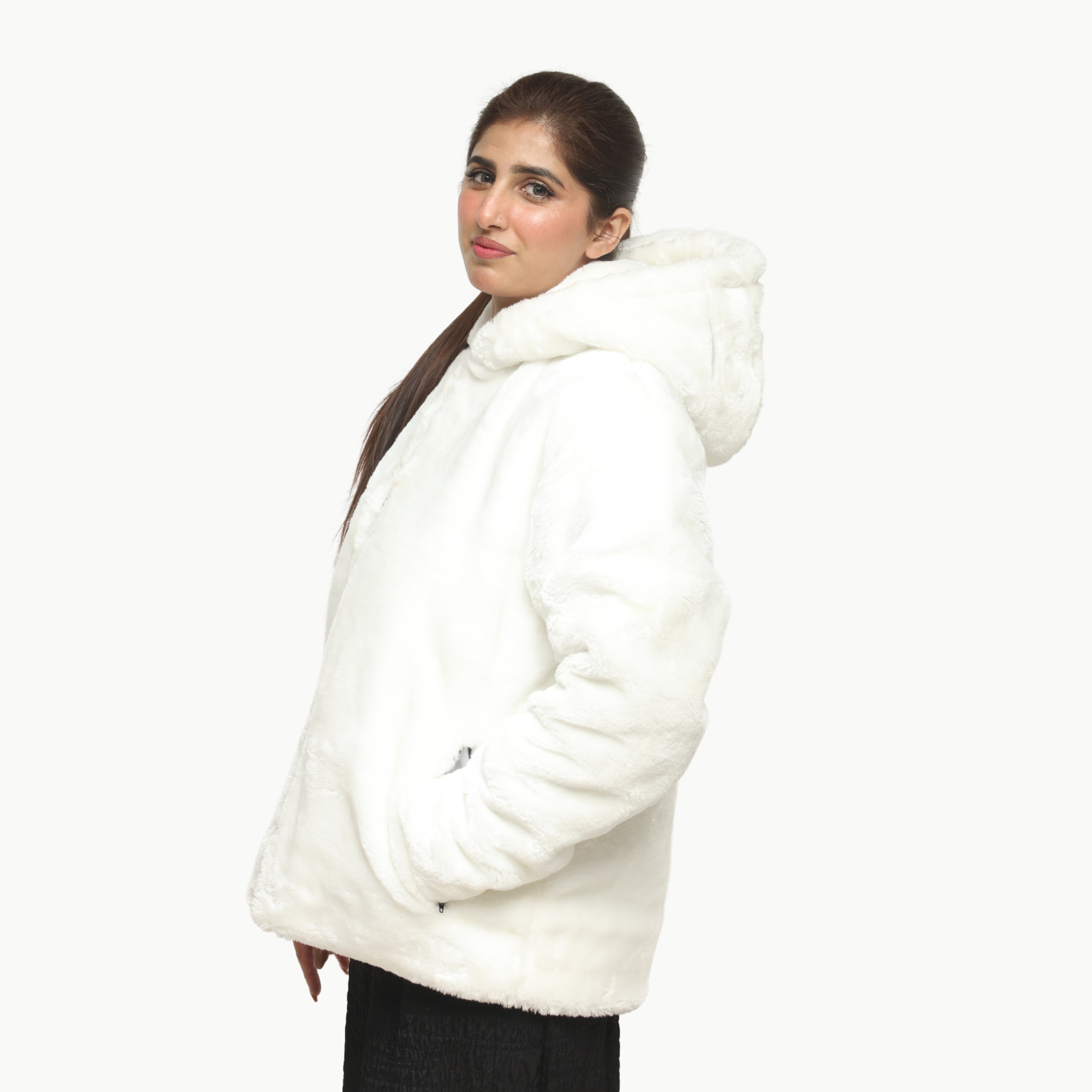 Women White Mohair Fur Jacket