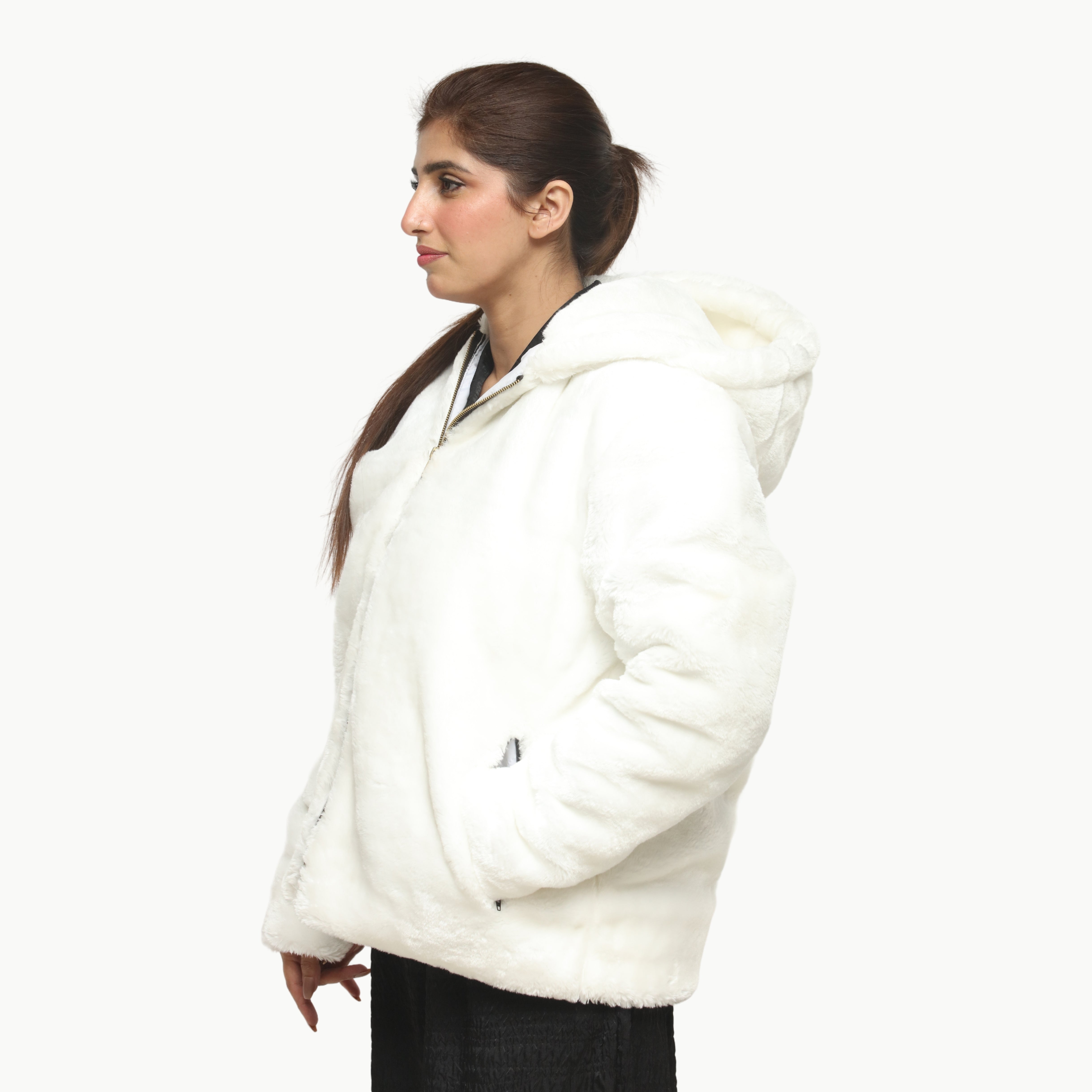 Women White Mohair Fur Jacket