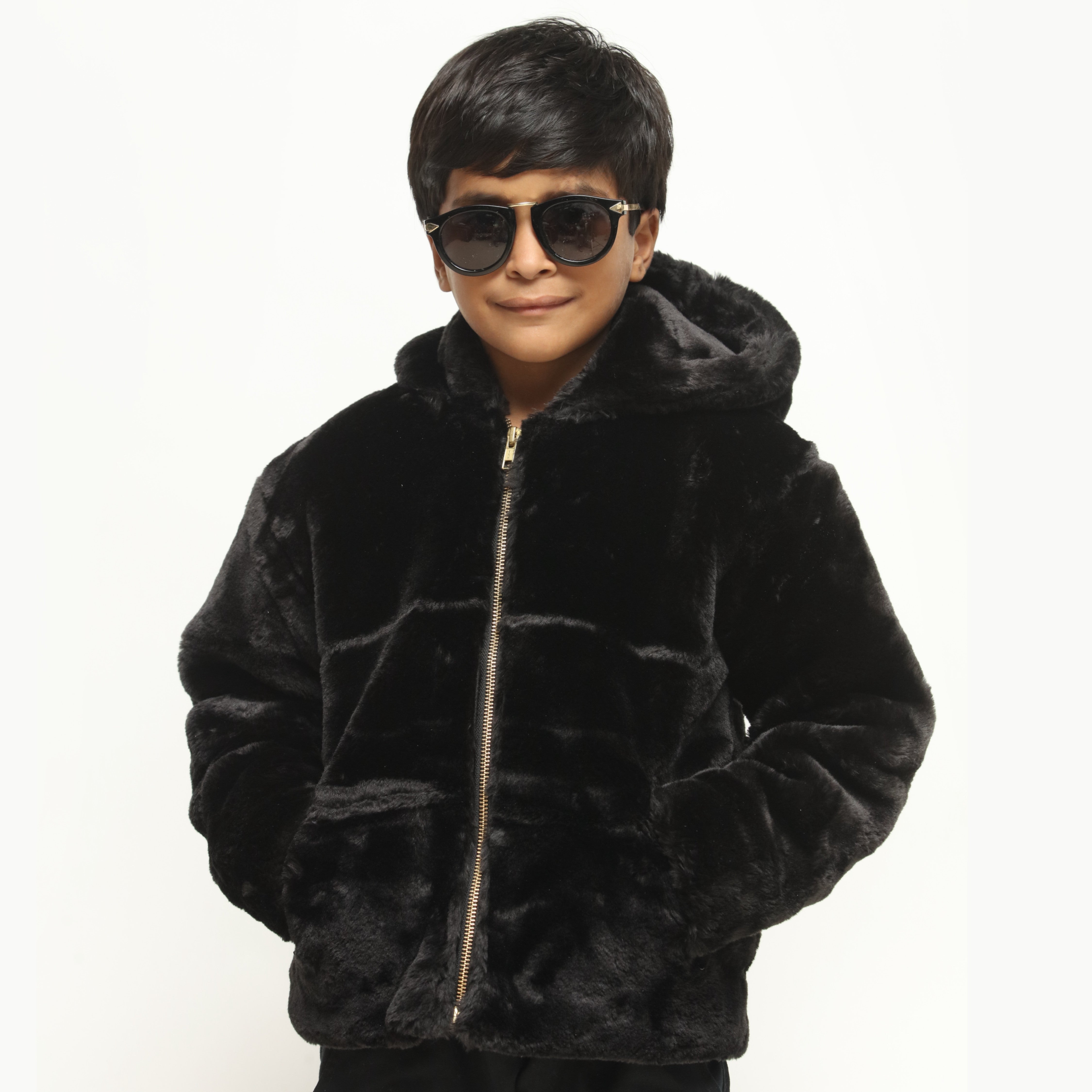 Juniors Black Mohair Fur Jacket