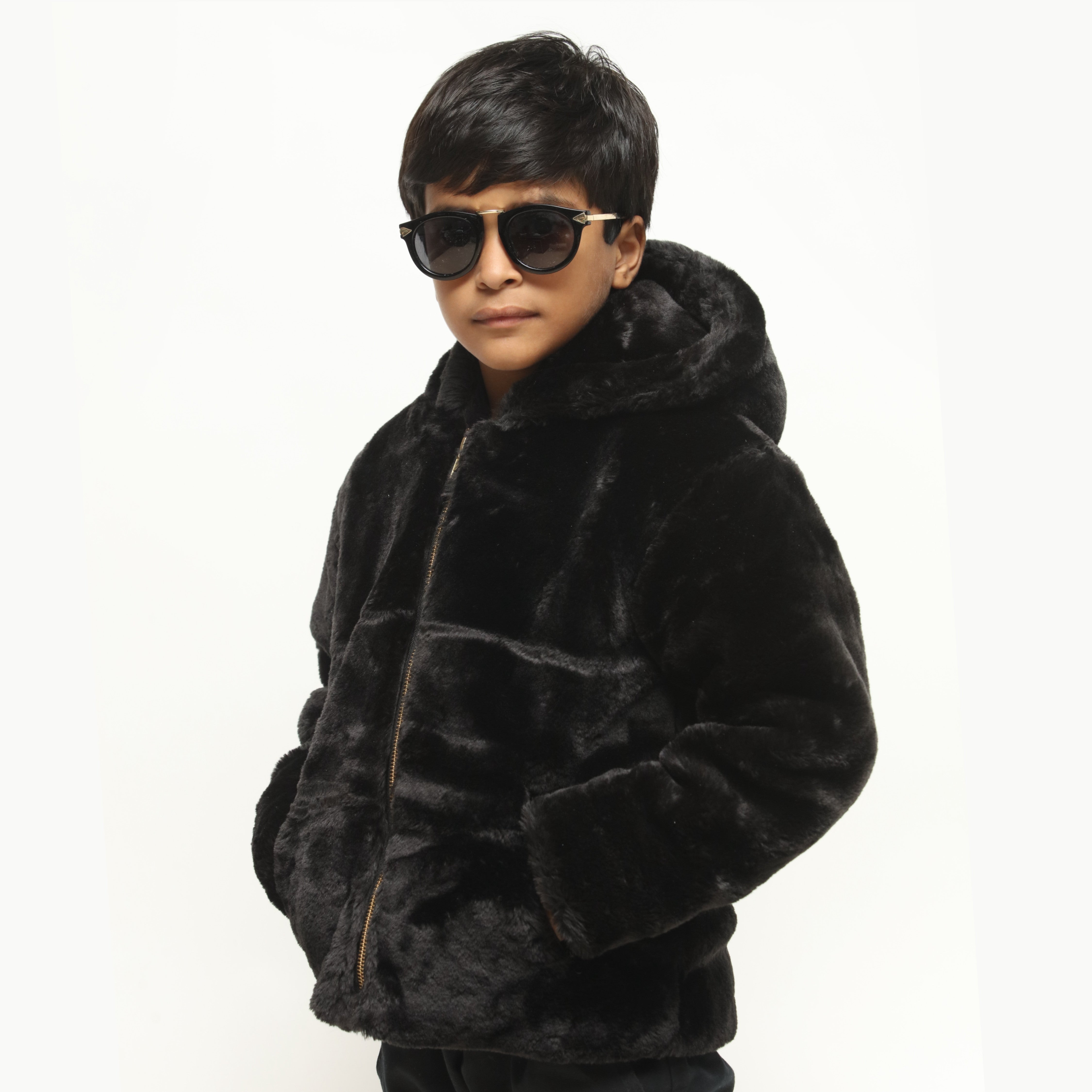 Juniors Black Mohair Fur Jacket