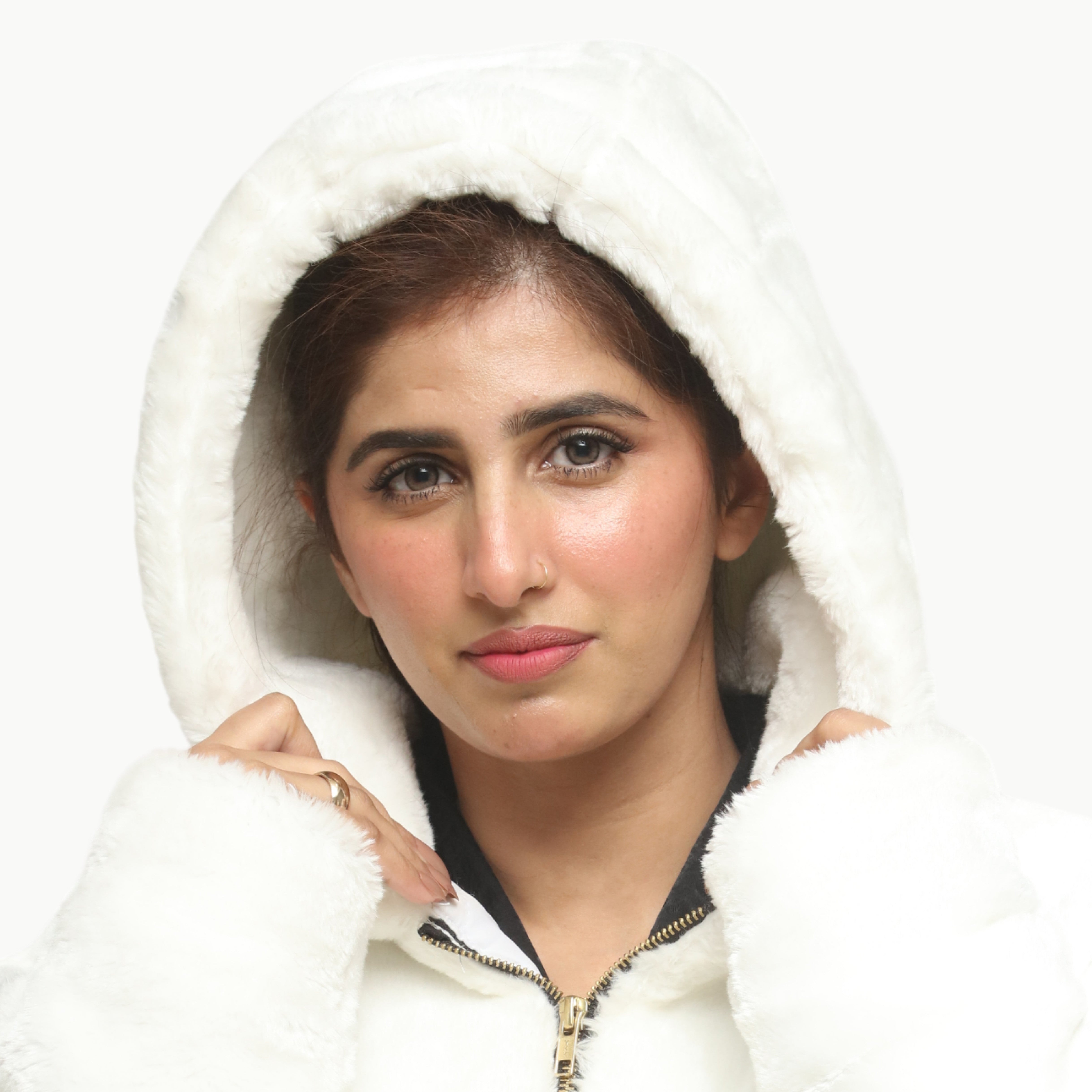 Women White Mohair Fur Jacket