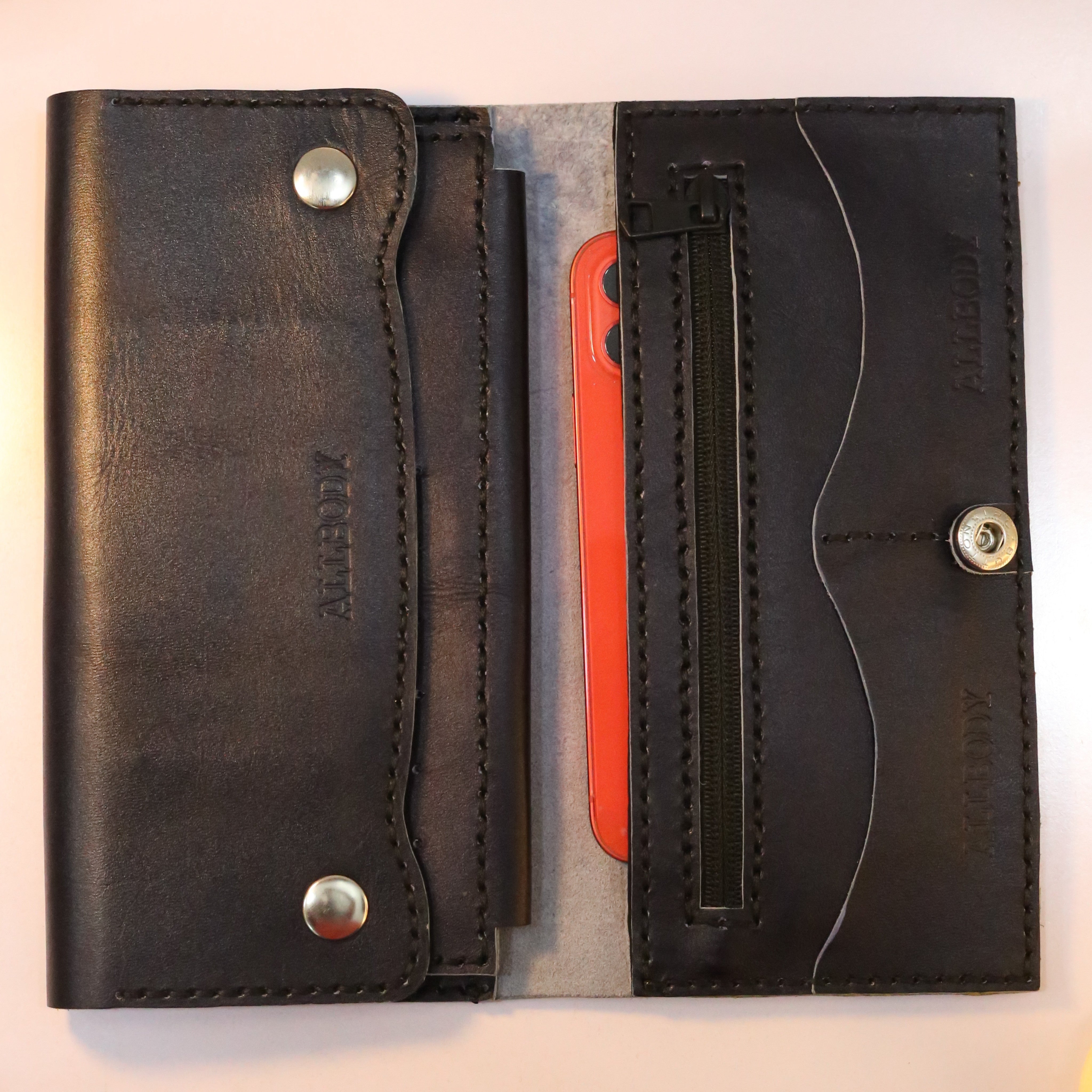 W10 Long Unisex Handmade Leather Wallet Navy Blue