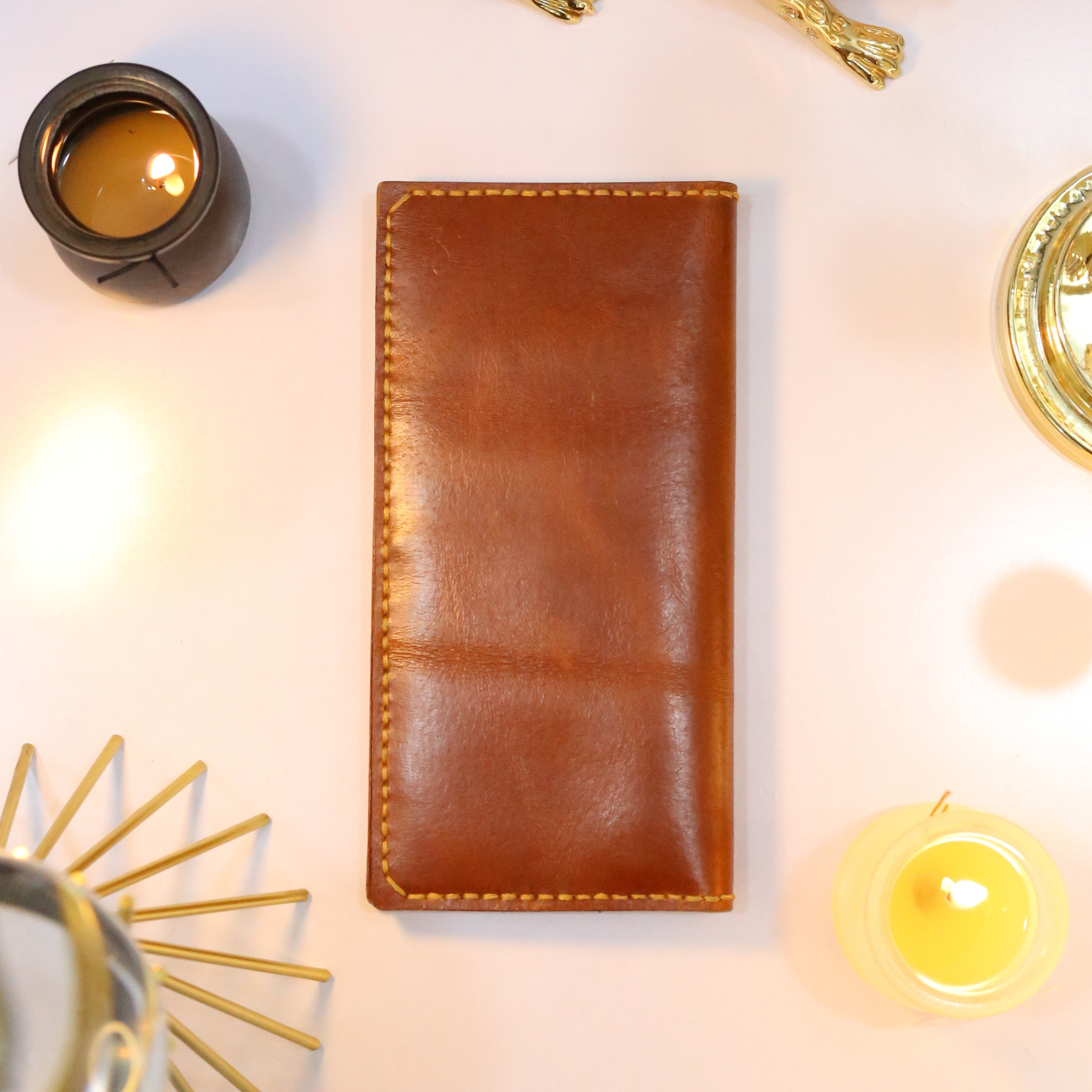W9 Long Bi-Fold Handmade Leather Wallet Brown