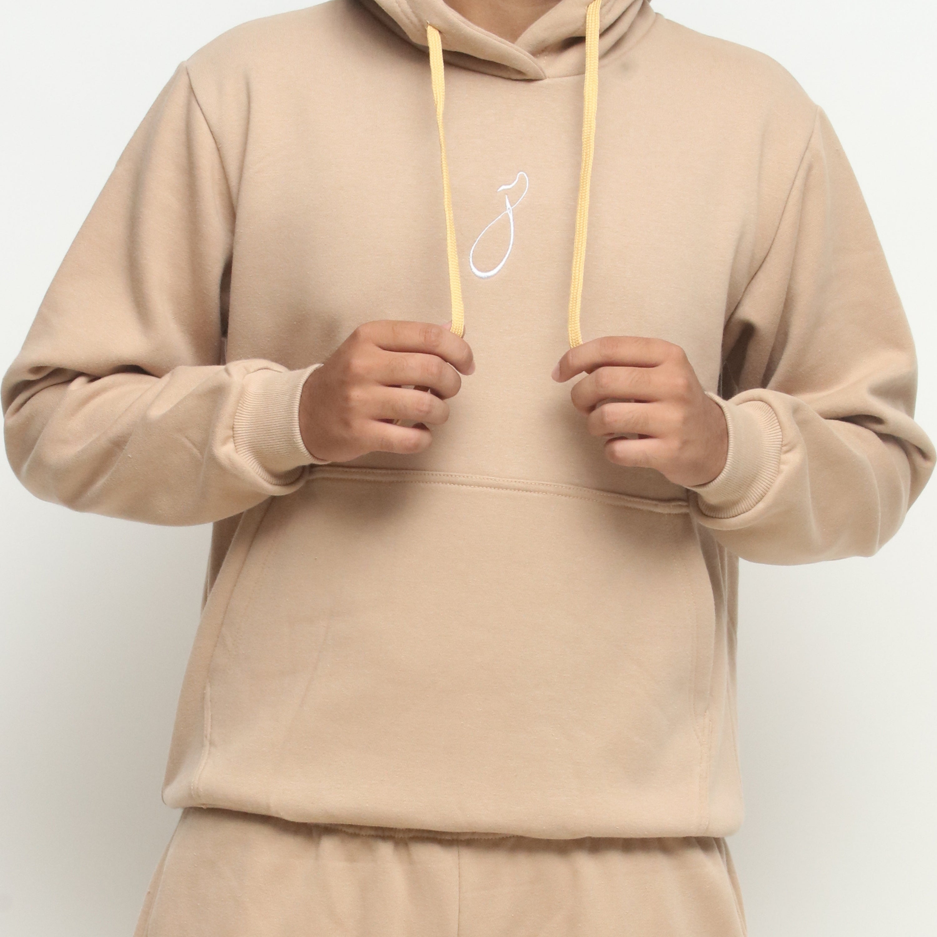 Embroidered Beige Hooded Tracksuit