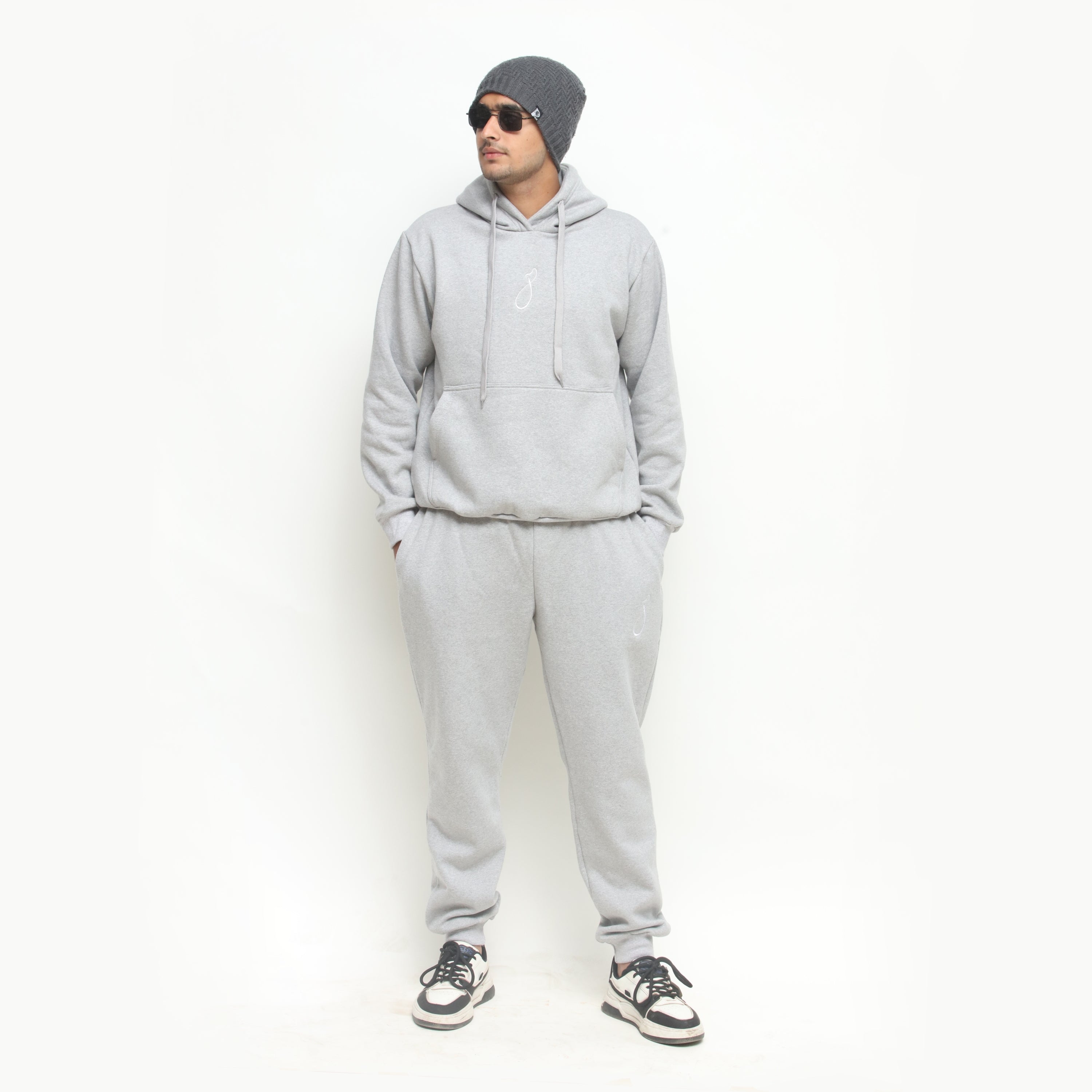 Embroidered Heather Grey Hooded Tracksuit